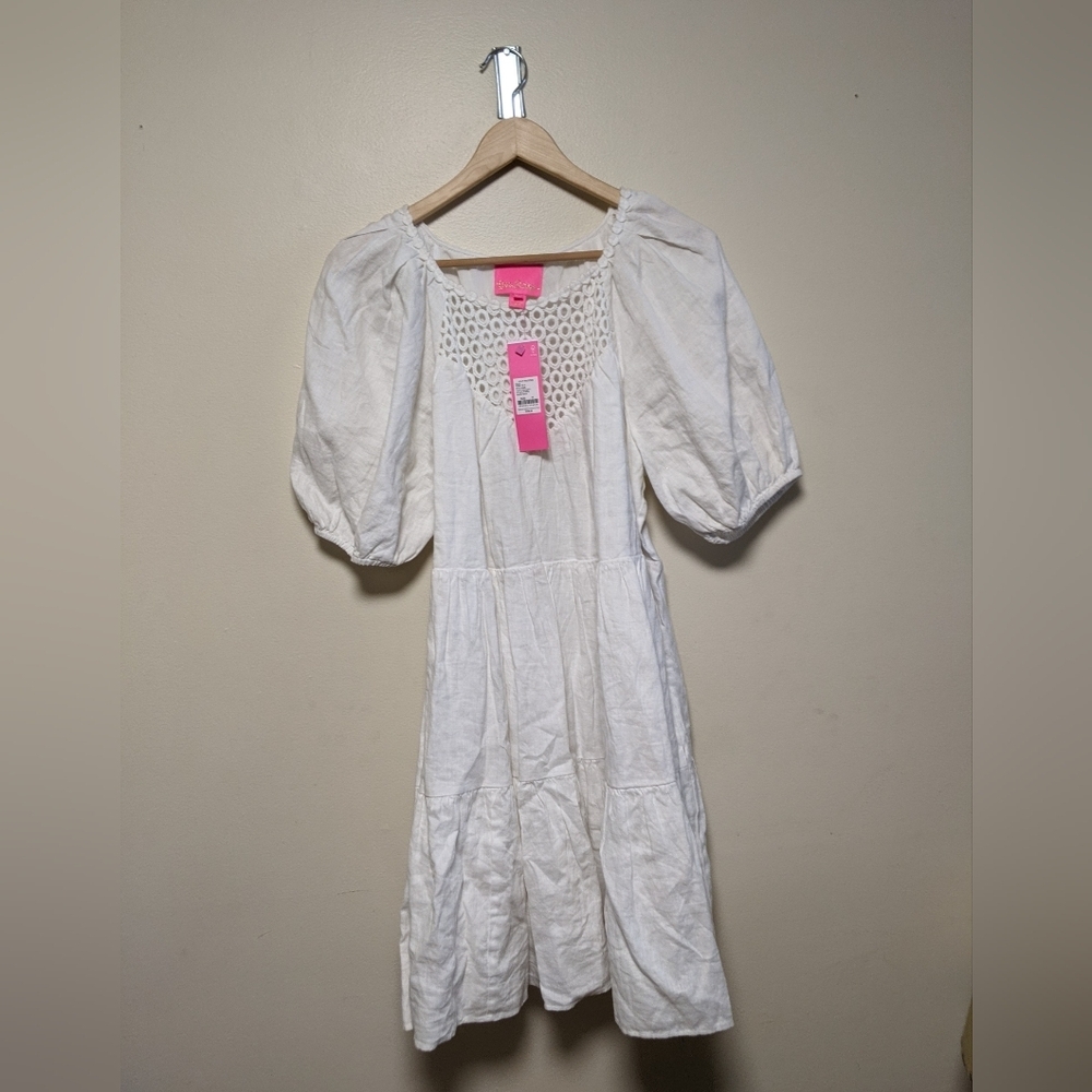 Lilly Pulitzer Resort White Puff Sleeve Linen  Dress - Size 14 - NWT